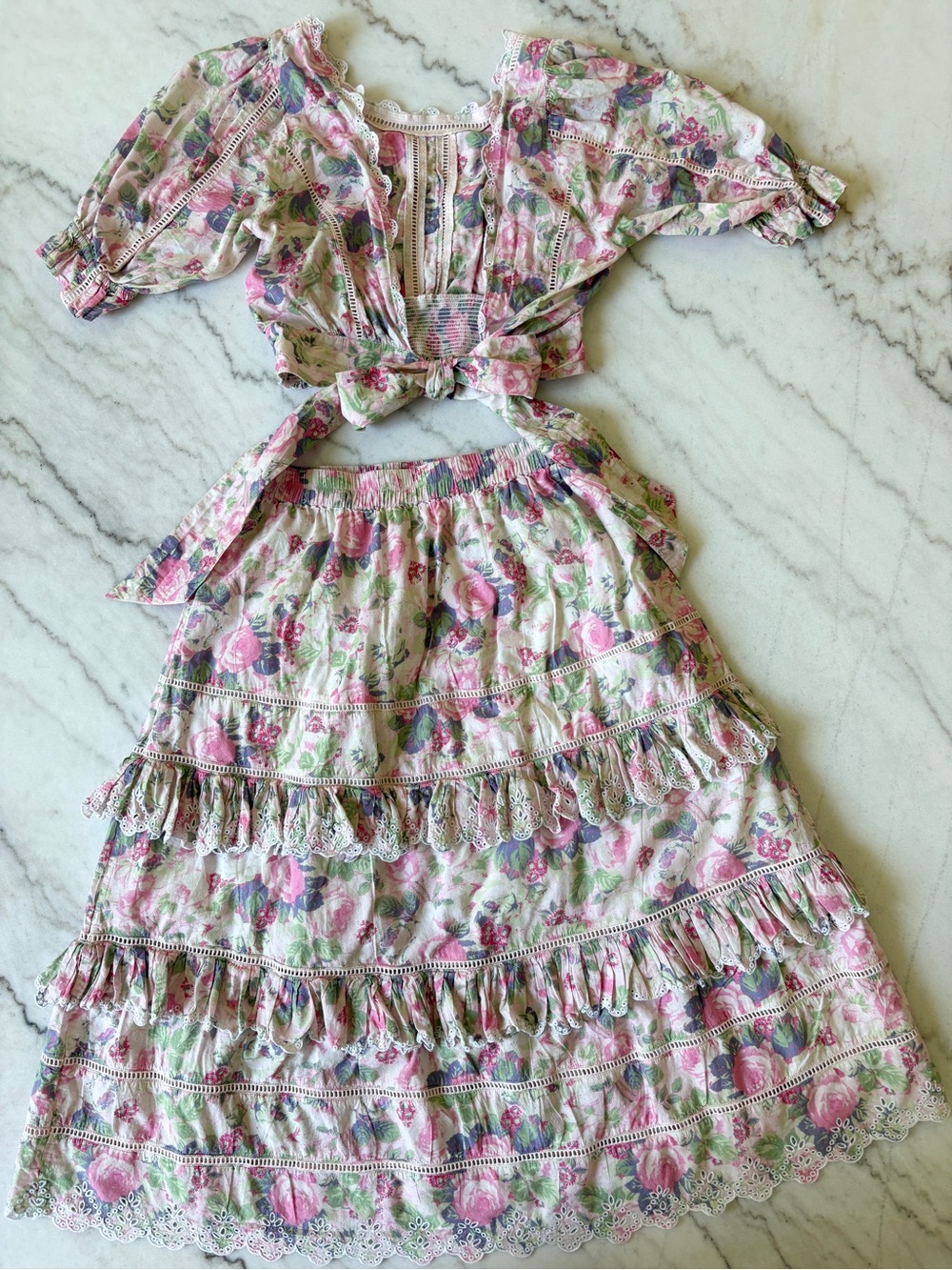 Love Shack Fancy Karsten Top and Naila Skirt Medium - Pink Floral - Picture 7 of 10
